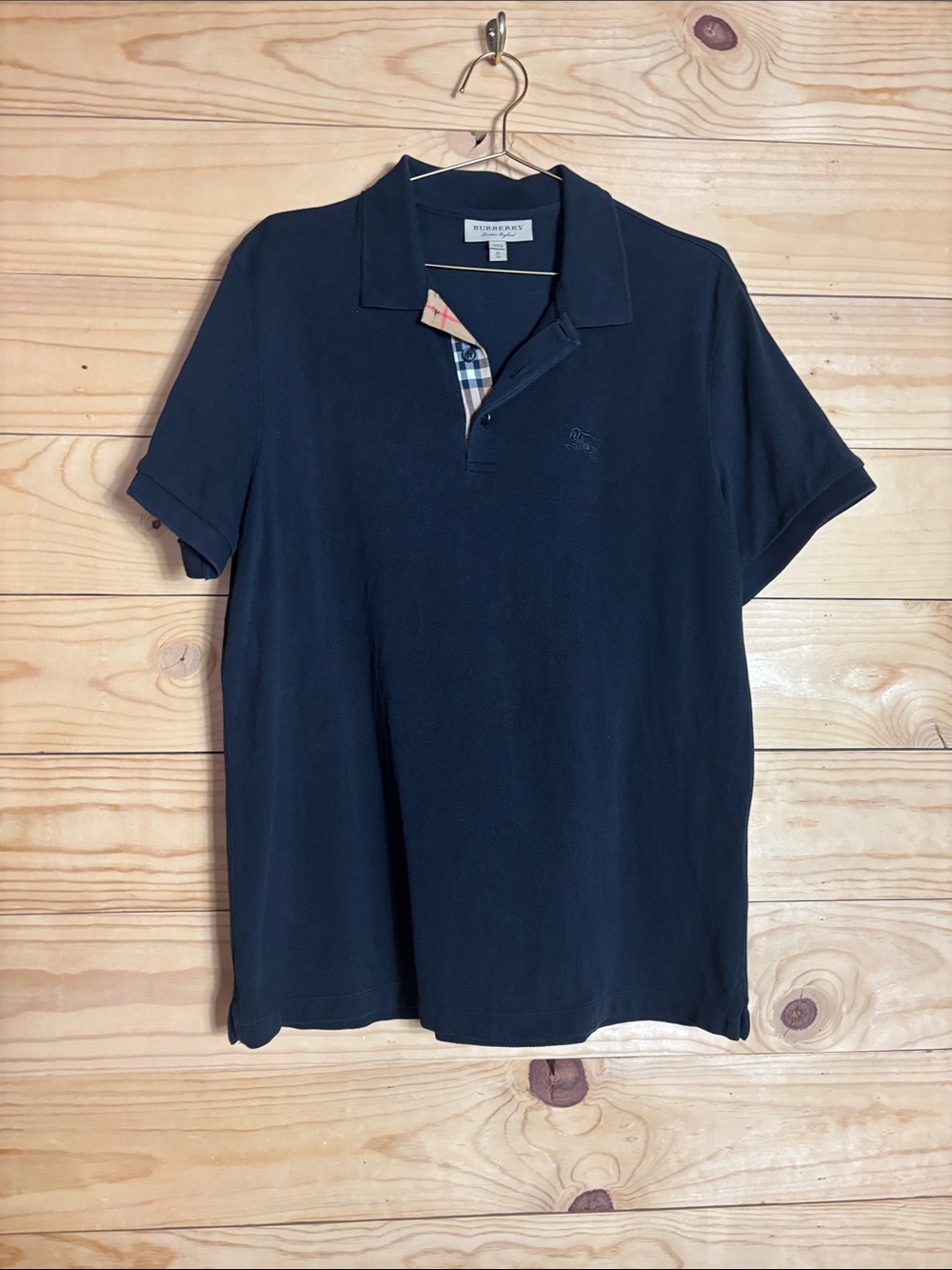 Burberry classic black polo with plaid details XL